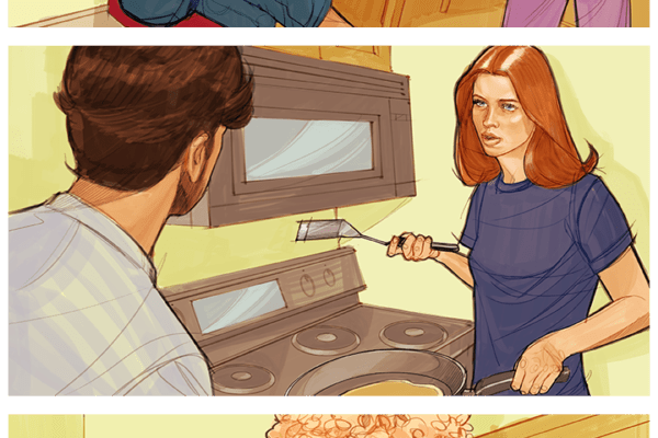 Cooking with cat, Illustrated by ASB Storyboard Artist, Alecia, Style: Color Storyboard Frames, 2D Art for Animatic or Storyboard frames