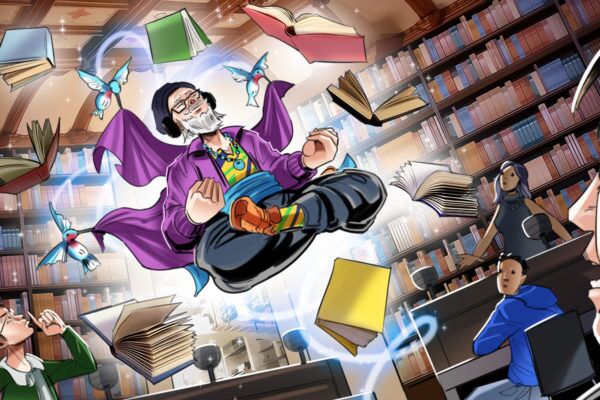 Wizard librarian, Illustrated by ASB Storyboard Artist, Alex C., Style: Color storyboard frame, 2D Art for Animatic or Storyboard frames