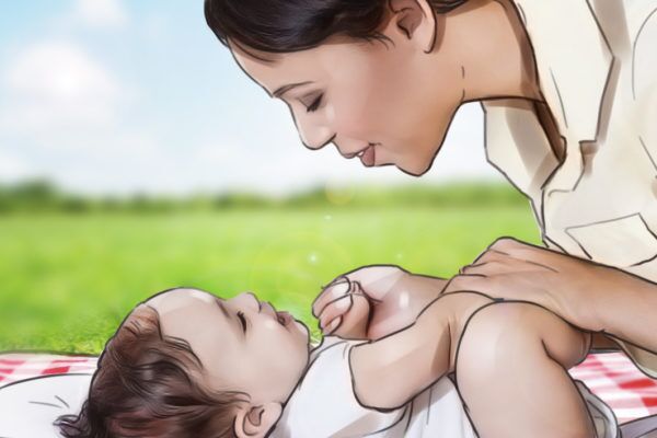 Mother and daughter baby at park, Illustrated by ASB Storyboard Artist, Trevor, Style: Color Storyboard Frames, 2D Art for Animatic or Storyboard frames