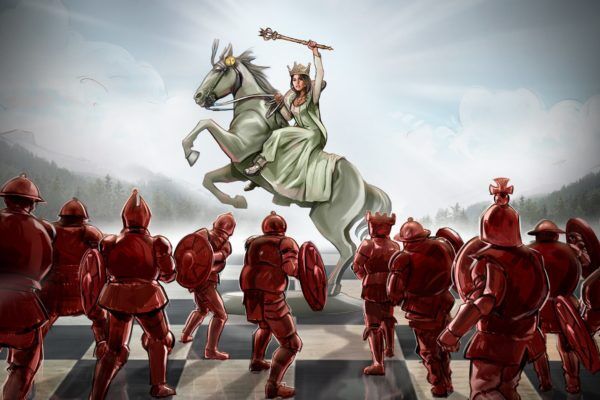 White queen fighting the Red Queen's soldiers, Illustrated by ASB Storyboard Artist, Chris M., Style: Color Storyboard Frames, 2D Art for Animatic or Storyboard frames